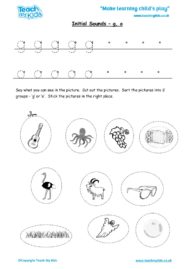 Worksheets for kids - initial sounds-g,o